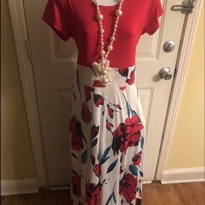 Red and white floral dress